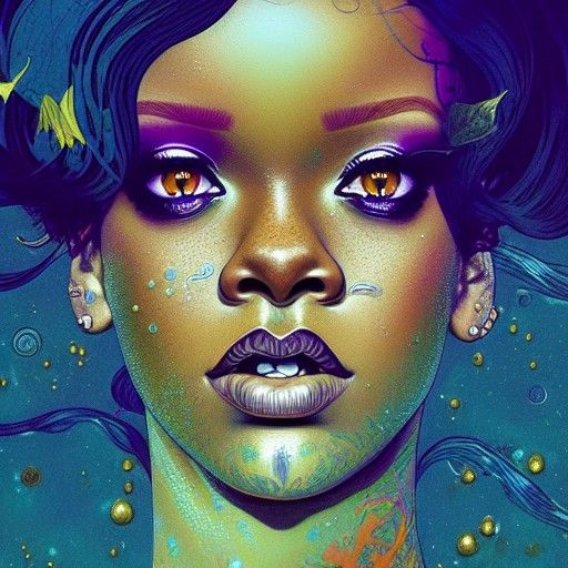 Rihanna as Mermaid: Detailed Digital Portrait