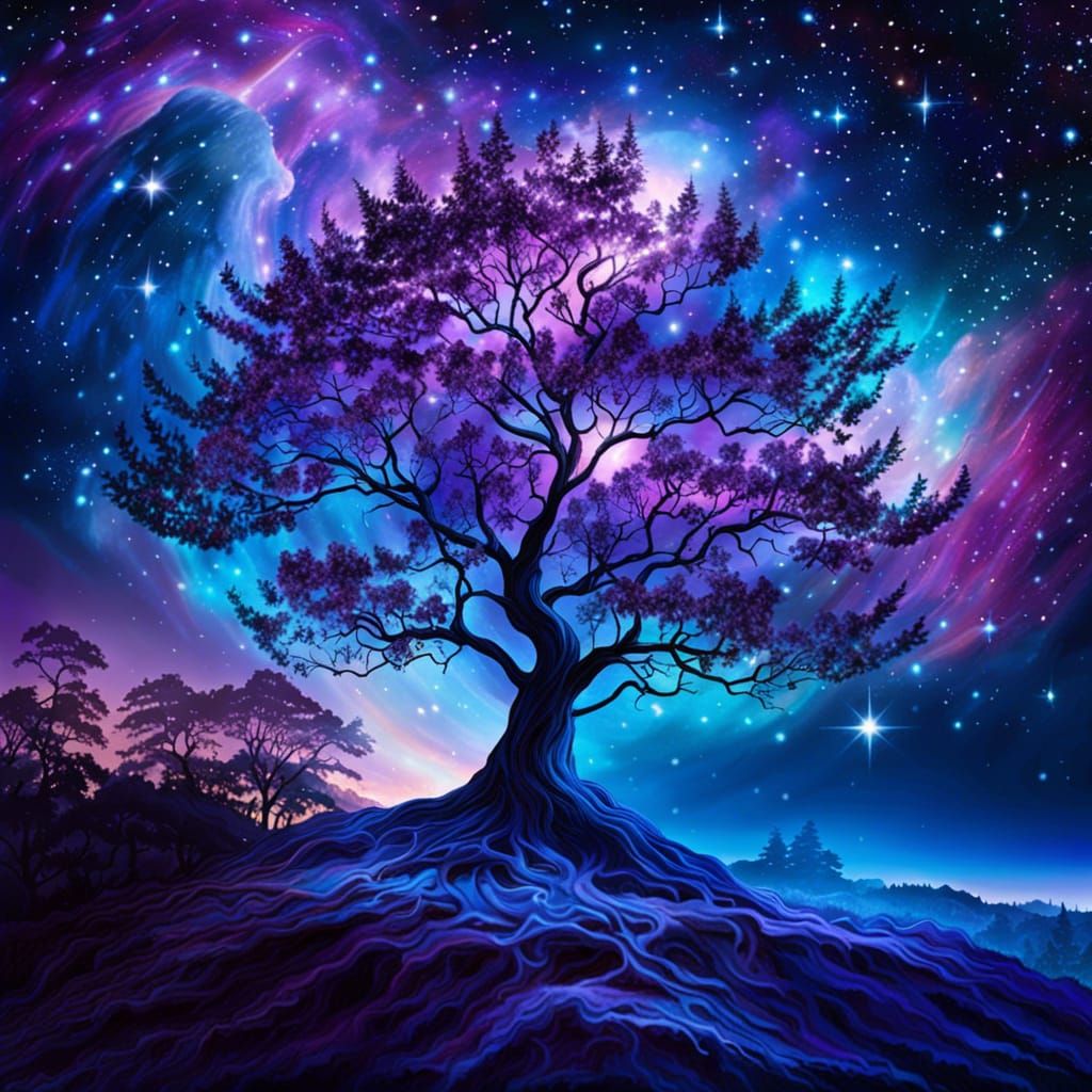 Magical Bald Cypress Tree on Star Nebula