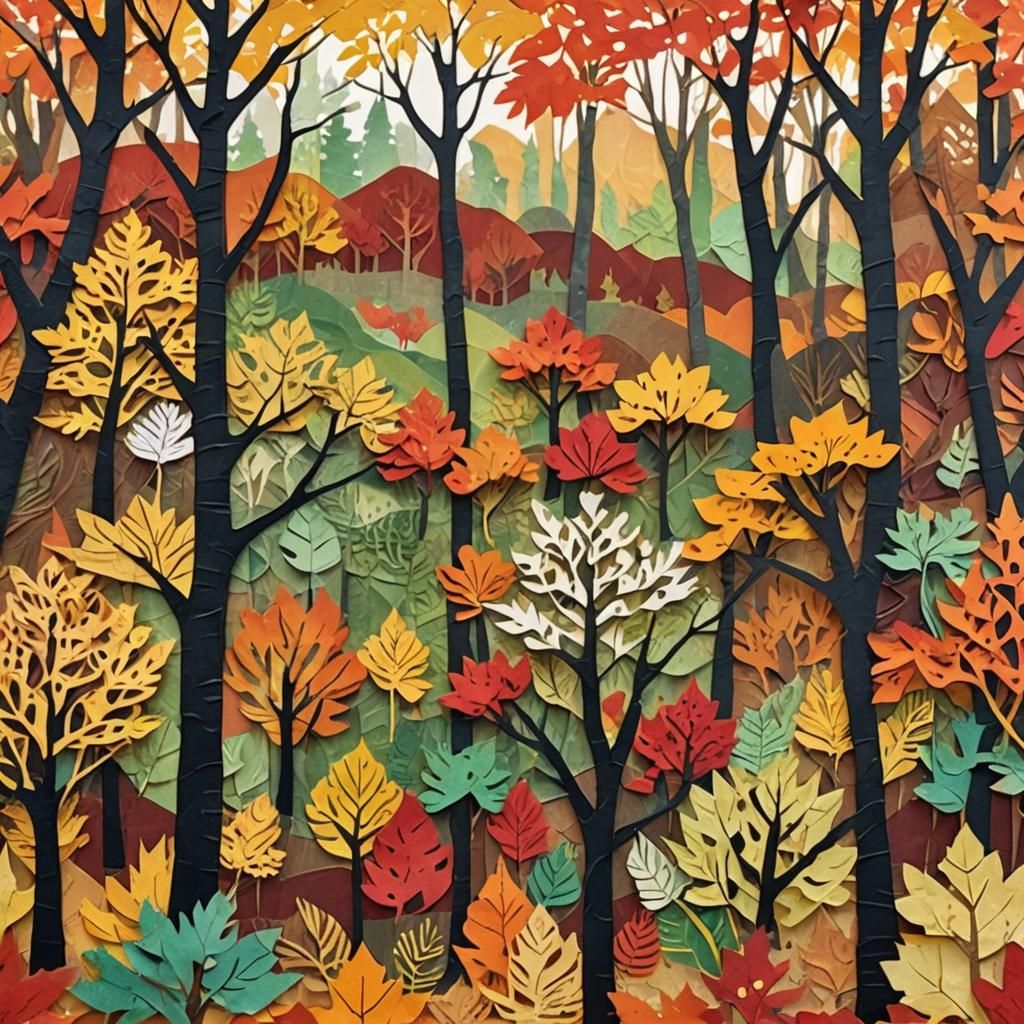Autumnal Paper Collage Landscape in Eric Carle Style