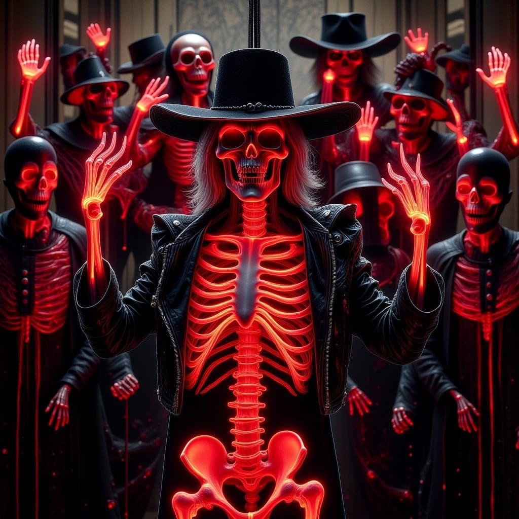 Electric Red Skeleton in Gothic Industrial Style