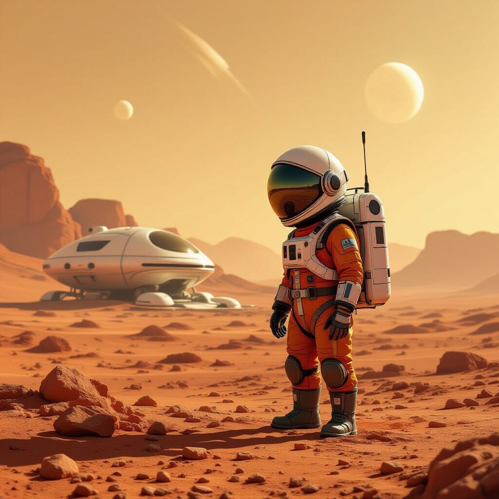 Alien Building a House on Mars in Sci-Fi Style