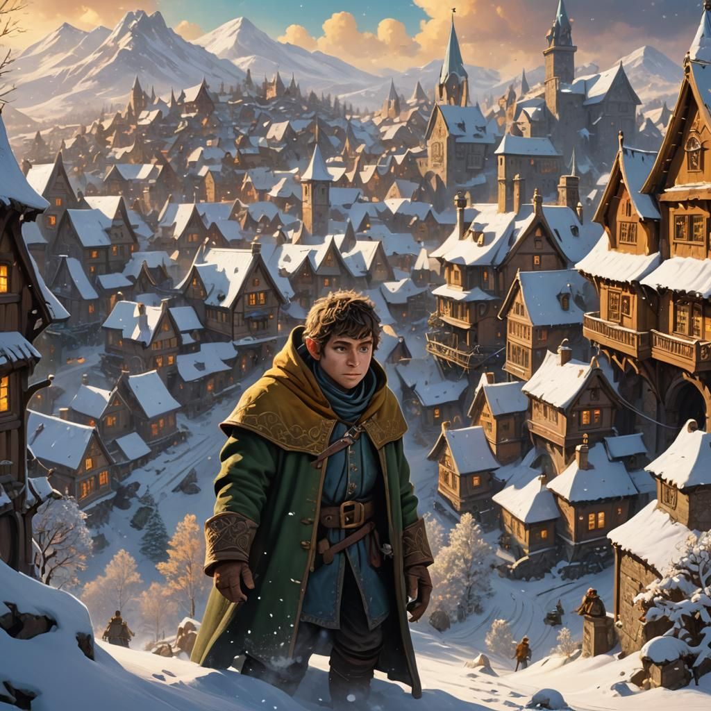 Halfling Scavenger in Snowy Landscape: Fantasy Art