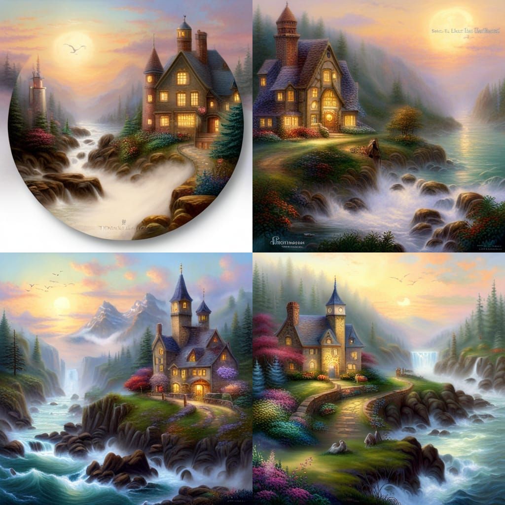 Ethereal Fantasy Clock Tower in Kinkade Style