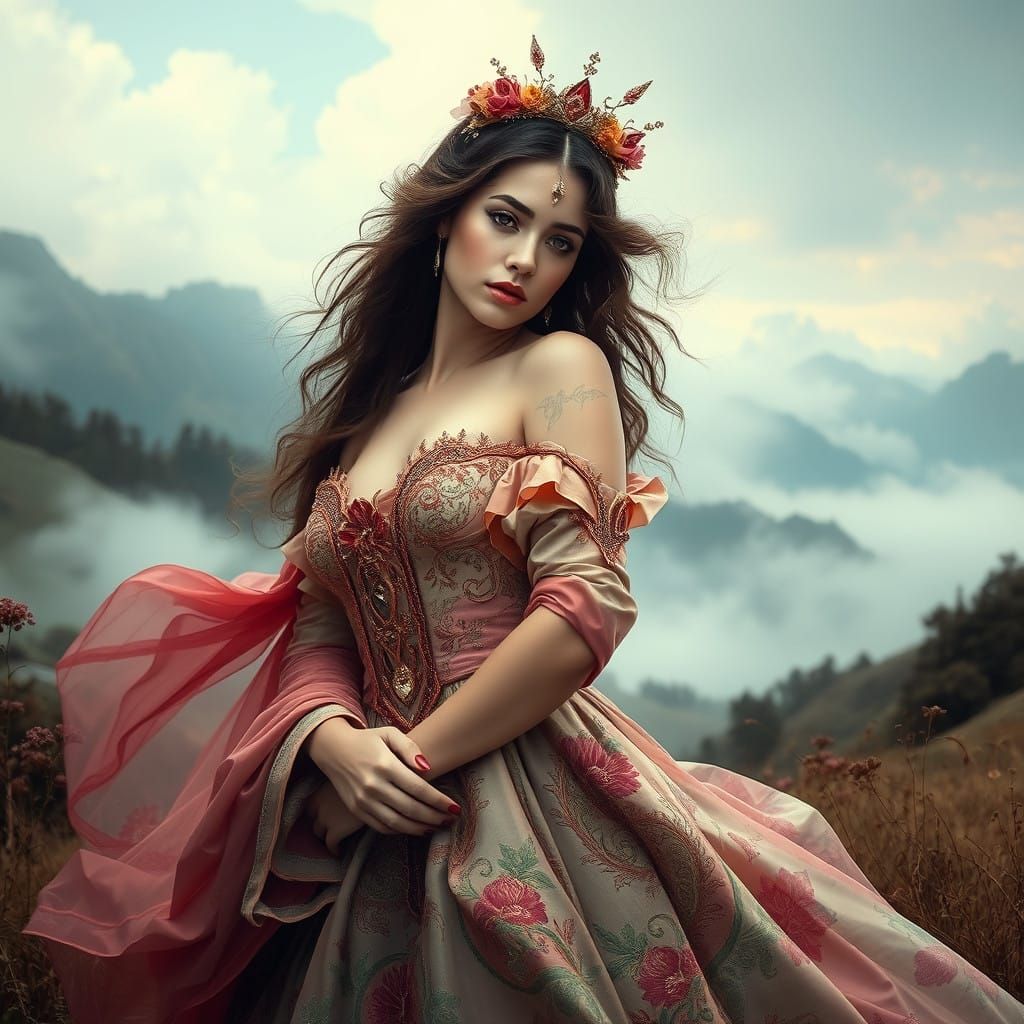 Ethereal Fantasy Woman in Mystical Landscape