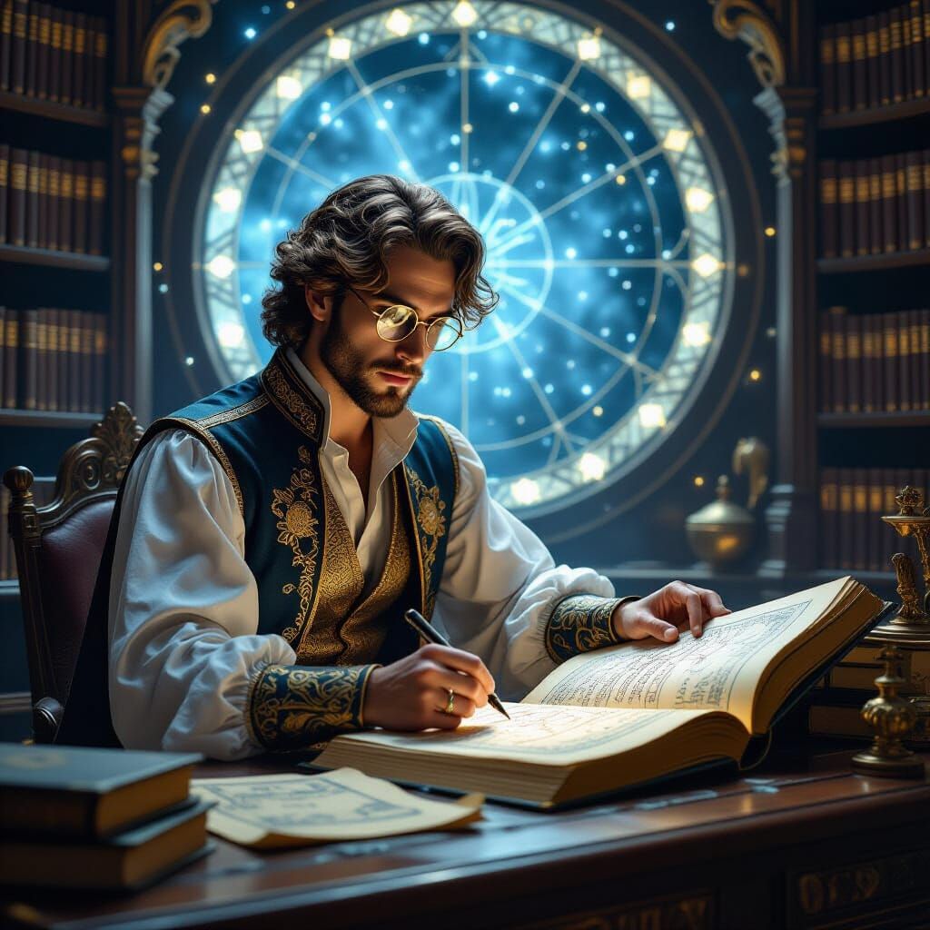 Celestial Cartographer Charts Constellations: Art Nouveau St...