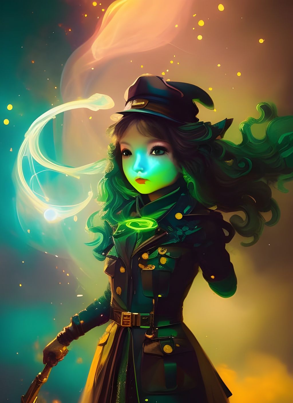 Chibi Witch Soldier Portrait in Polygon Art Style