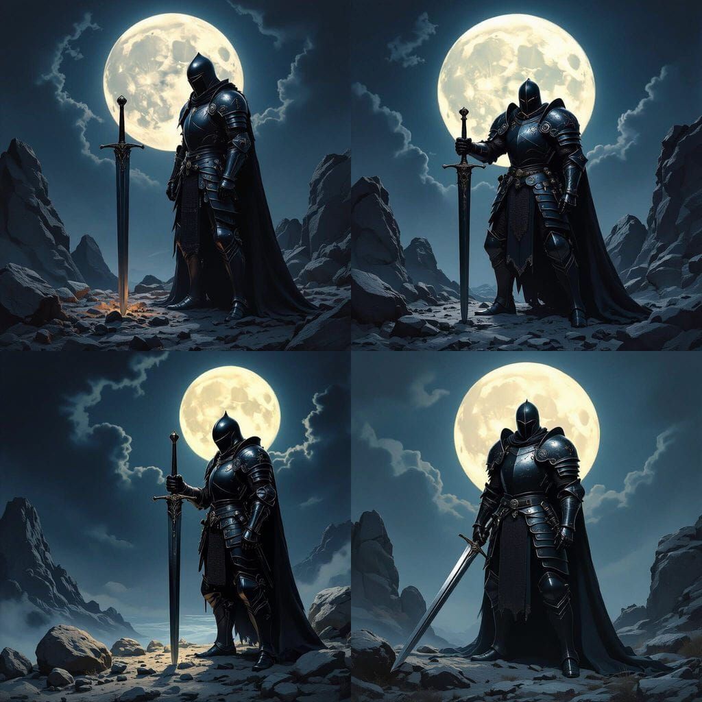 Dark Knight Under Moonlight Beside Rocky Outcrop