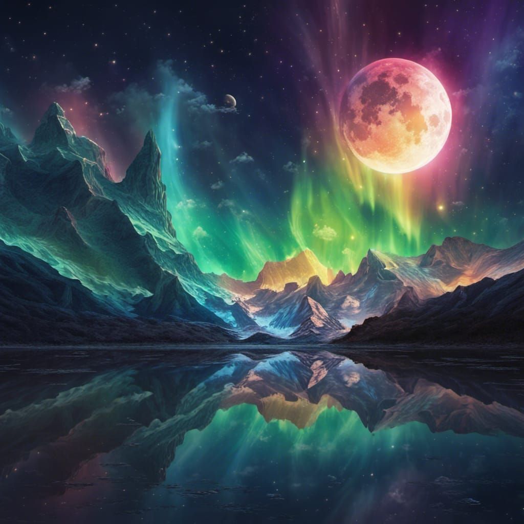 Stunning Aurora Night with Sparkling Moonlight