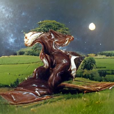 Cocoa Horse Jumps Moon Hedge: Oil Painting