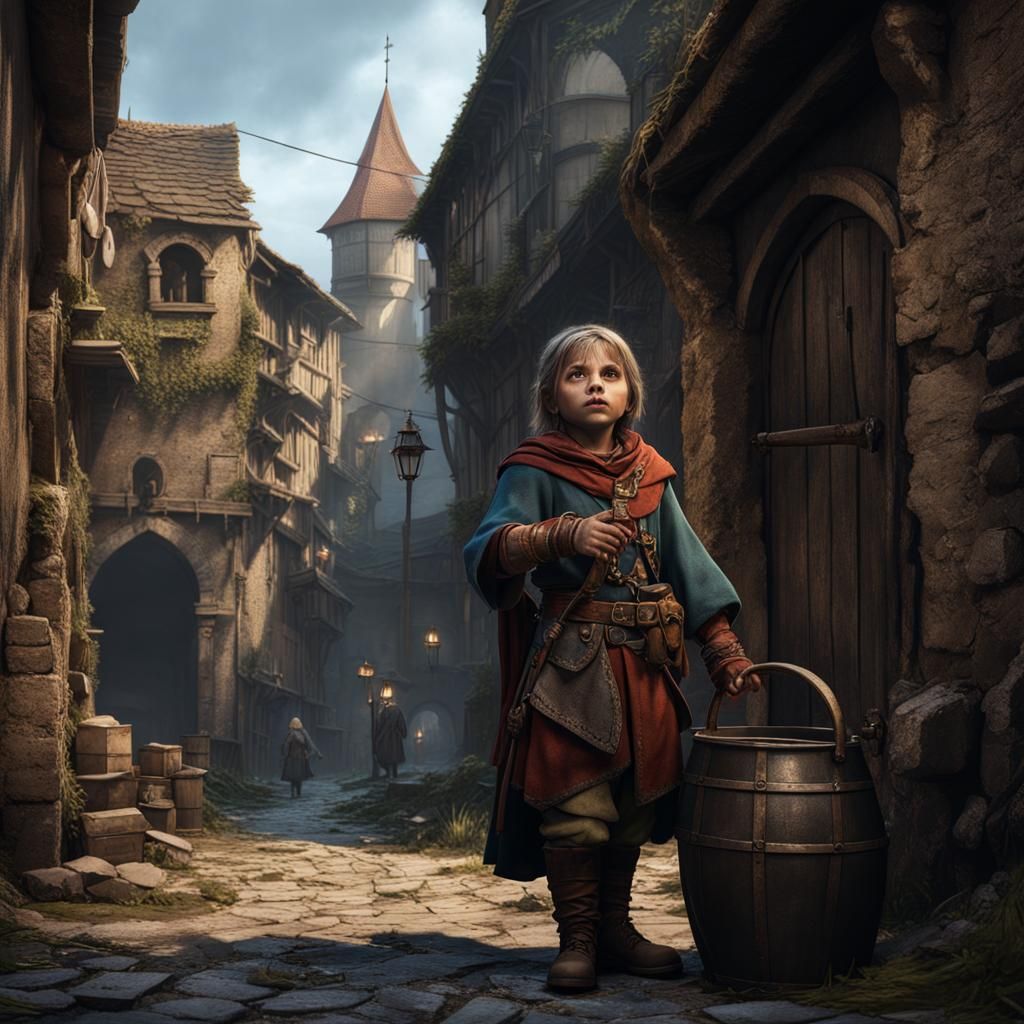 Halfling Beggar in Medieval City: Fantasy Concept Art