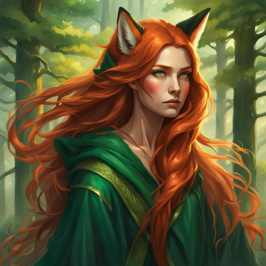 Fox-Eared Woman Portrait in Hyperdetailed Style