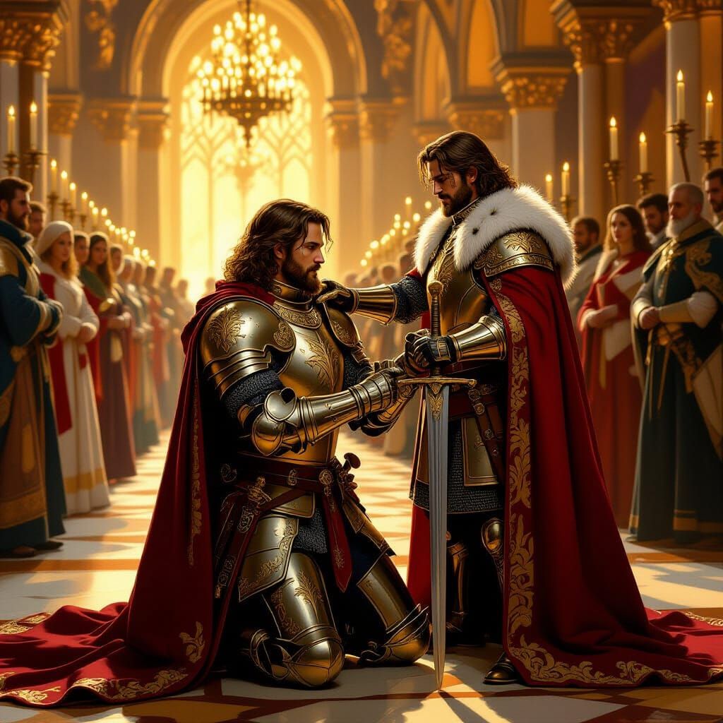 Knight Being Knighted in Ornate Armor