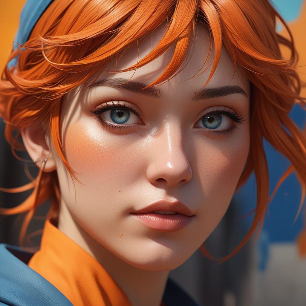 Sepia-Toned Street Art Portrait in Vibrant Anime Style