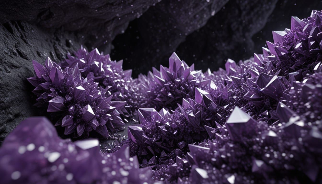 Glowing Crystalline Structures in Dark Cave Digital Art