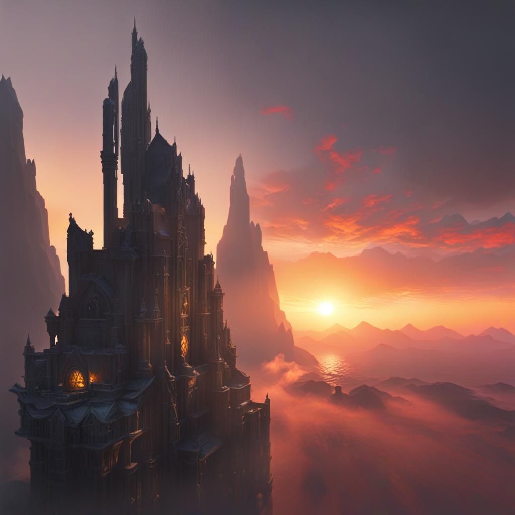Hopeful Sunrise Over Castle: Digital Matte Painting