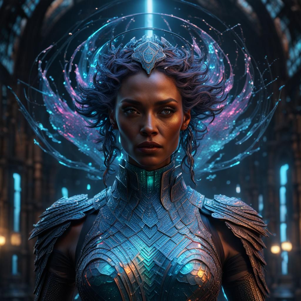 Holographic Woman in Detailed Matte Painting