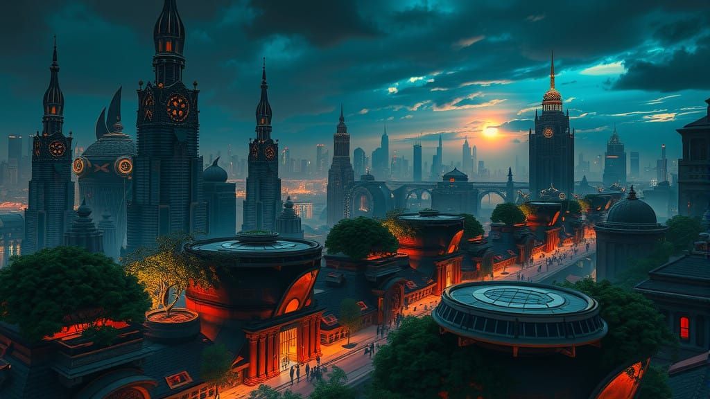 Ethereal Metropolis with Gardens and Solar-Powered Vehicles...