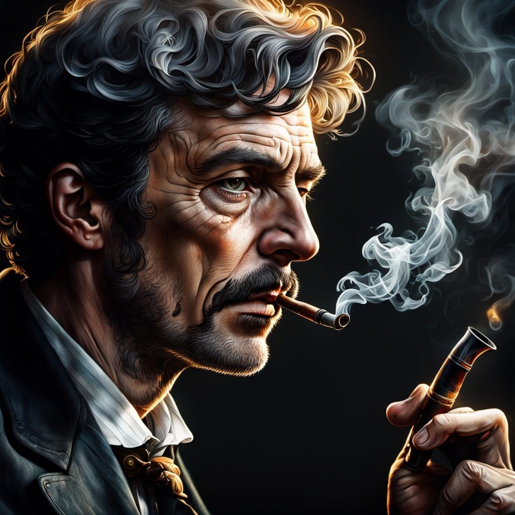 Sherlock Holmes Smoking Pipe in Moody Golden Light