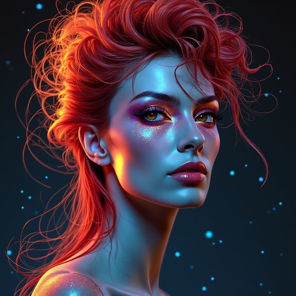 David Bowie as a Woman in Surrealist Cosmic Portrait