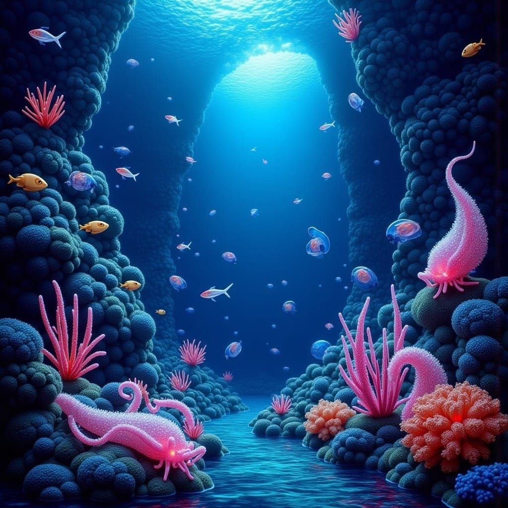 <lora:crystal:1.0> Deep in the Mariana Trench A mystical cor...