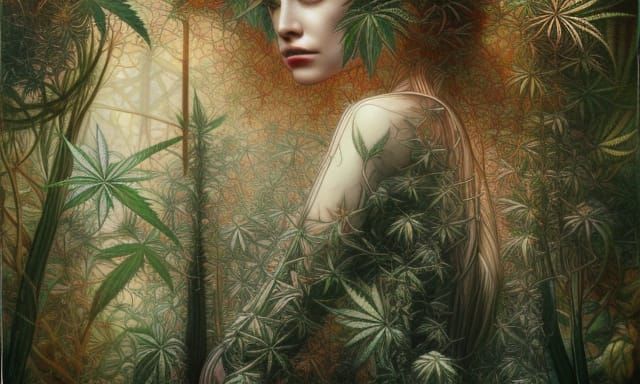 Cannabis-Human Hybrid in Mycelium Network, Digital Art