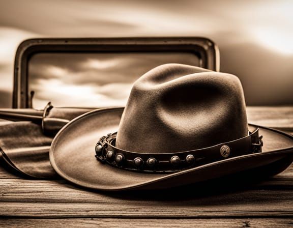 Vintage Cowboy Hat with Bullet Holes in Sepia Tone