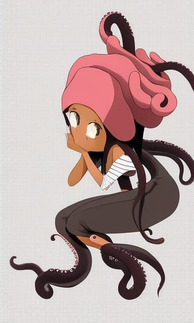 Anime Girl with Octopus Tentacle Hair in Manga Style