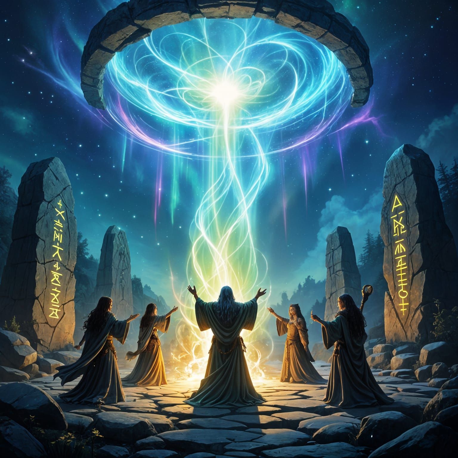 Druids Summon Aurora Lights to Open Magical Portal