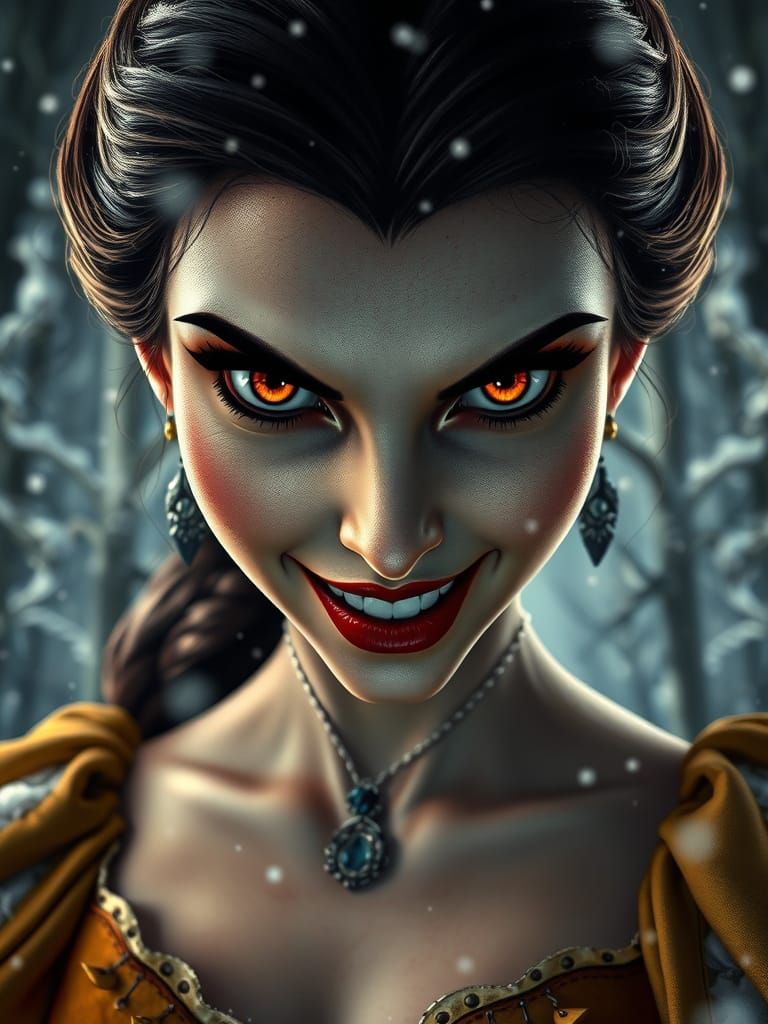 Evil Belle in Moody Winter Forest