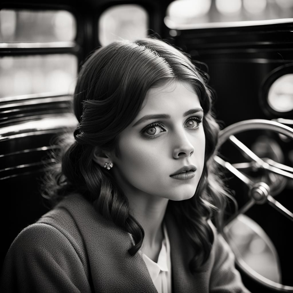 Anna Kendrick with 1920s Car in Art Deco Style