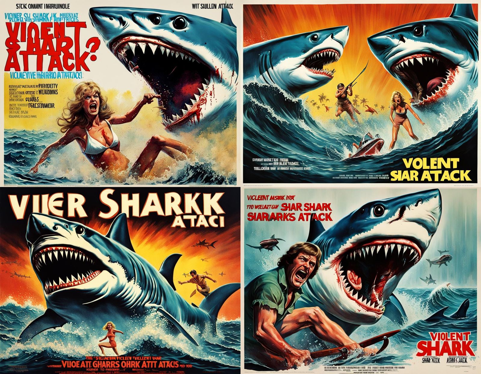 Violent Shark Attack Horror: 1970s Movie Poster