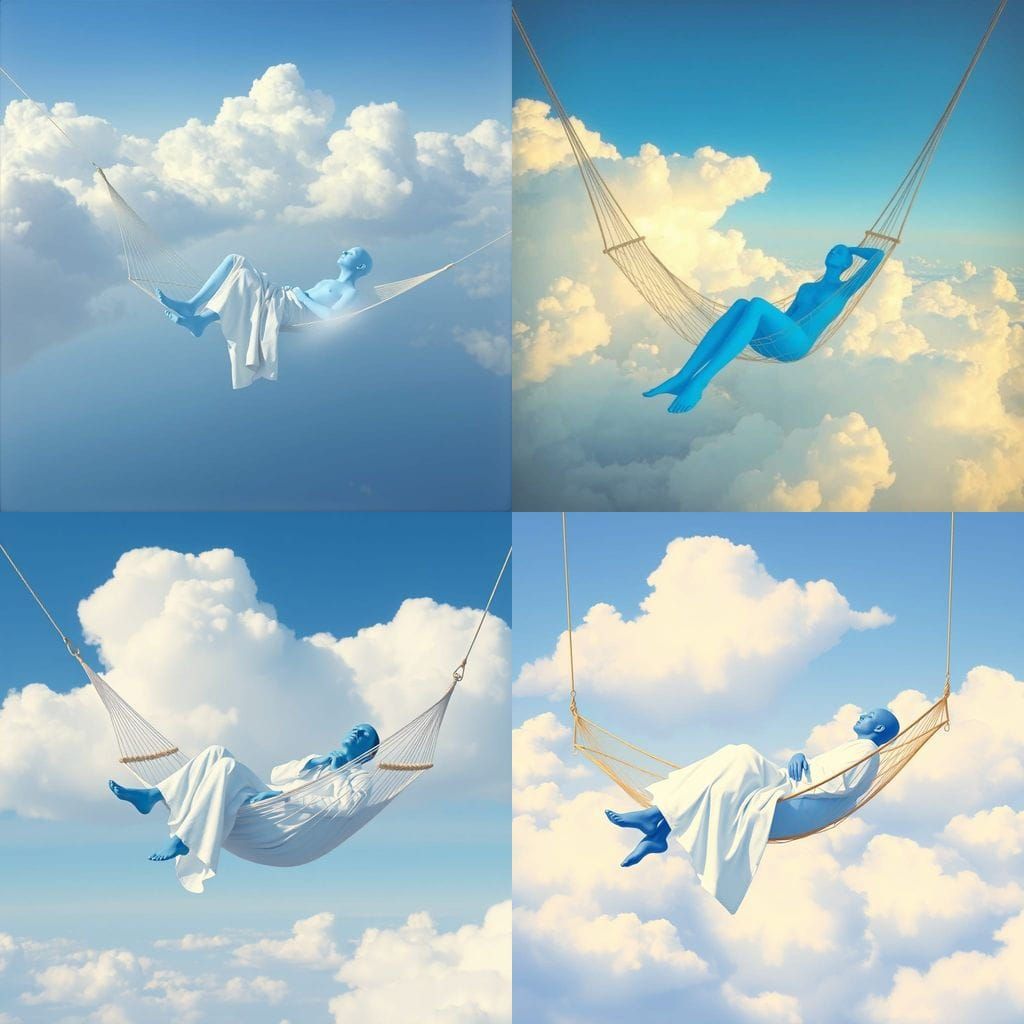 Translucent Figure Lounging in Hammock in Surreal Sky