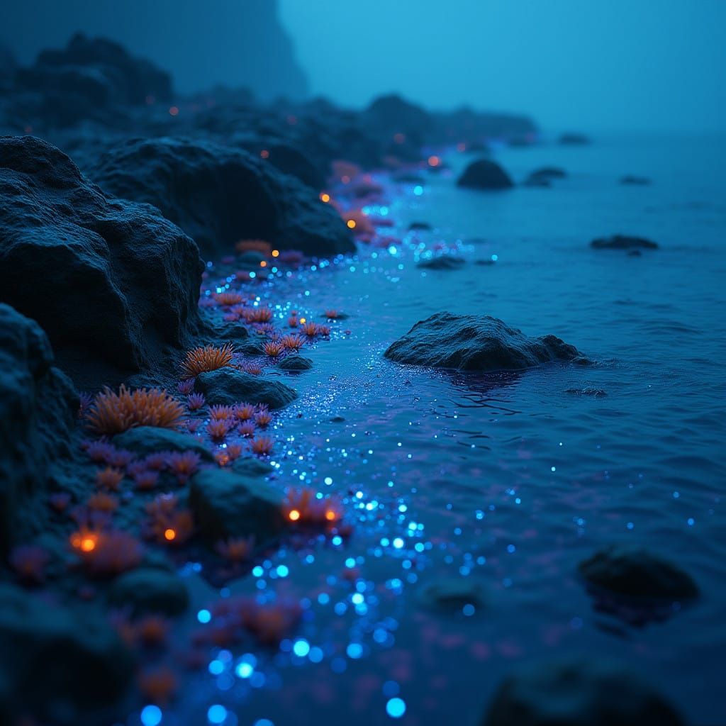 Glowing Seashore Oasis in Electric Blue