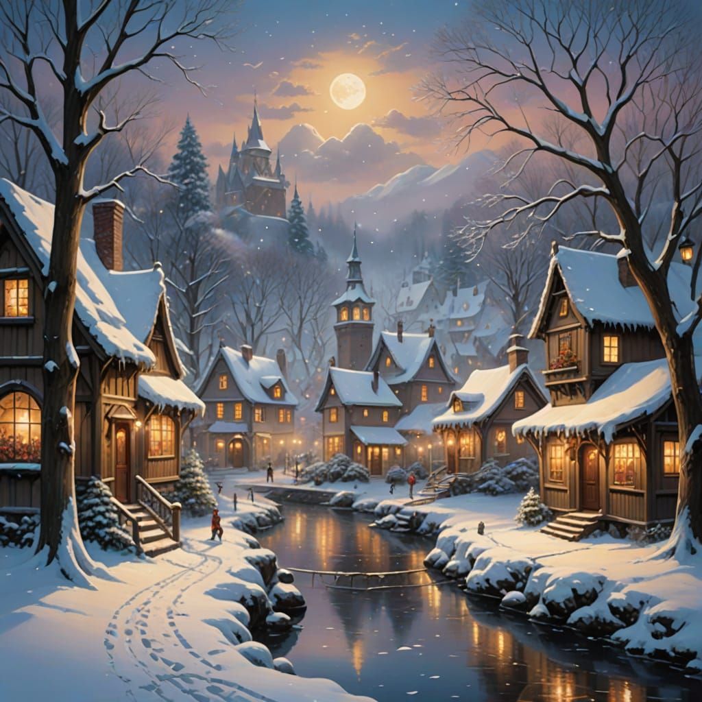 Winter Village in Ethereal Whimsy