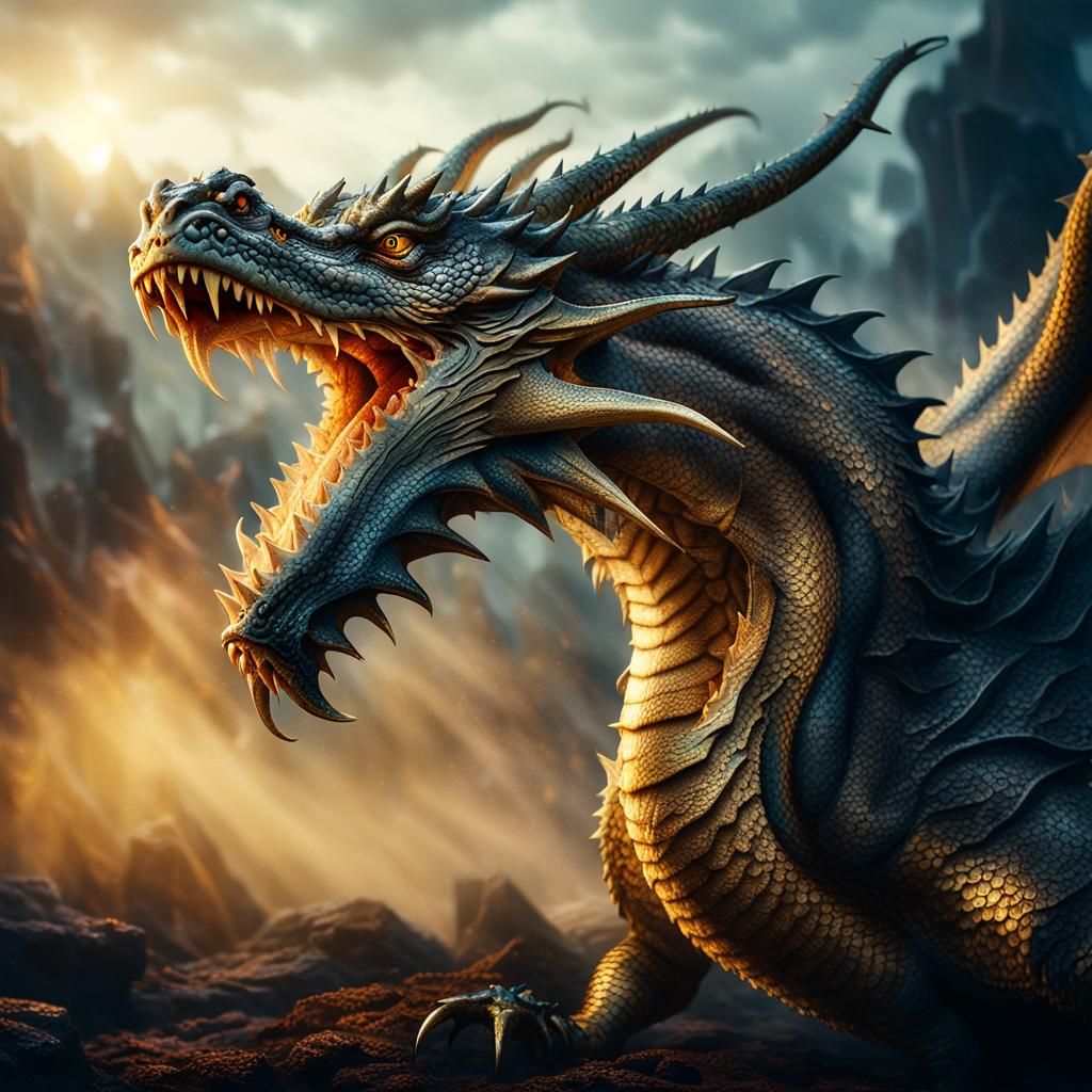 Majestic Dragon Emerges from Mist in Golden Light