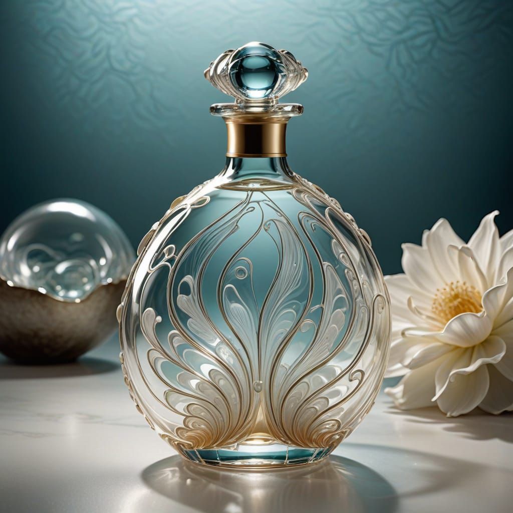 Glass Perfume Bottle with Water, Art Nouveau Style