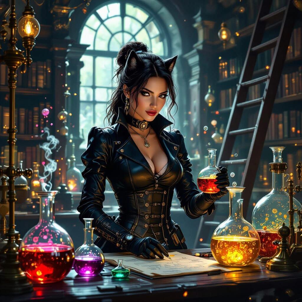 Steampunk Puma Scientist in Victorian Lab