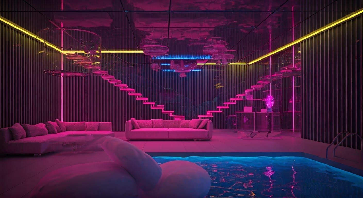 Luxury Living Room with Neon Accents in Modern Style