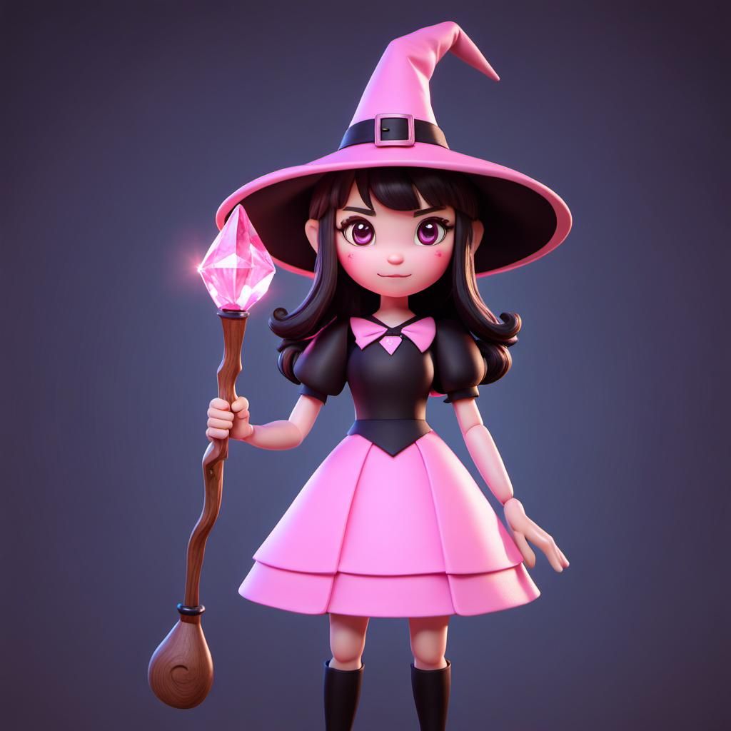 Pink Witch Girl Figurine in Detailed Matte Painting Style