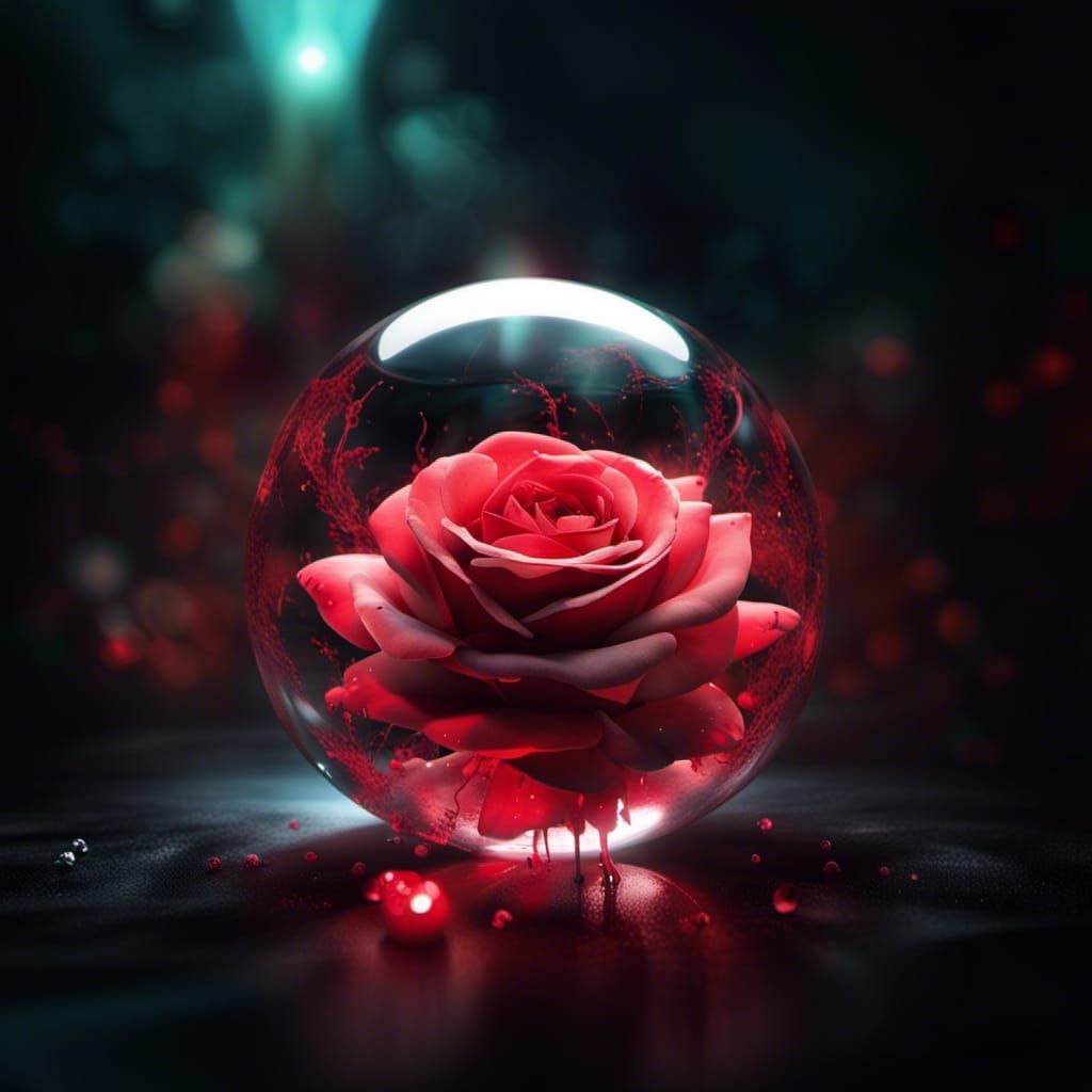 Cosmic Rose in Glass Sphere