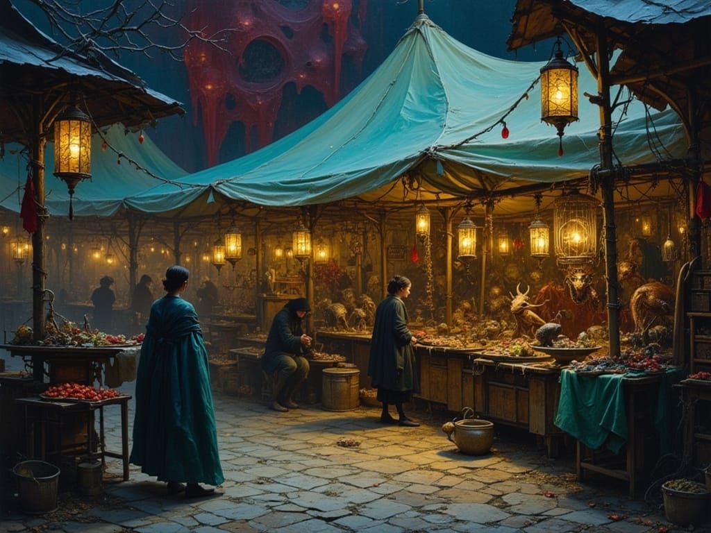 Magical Market Tent Selling Tamed Demons