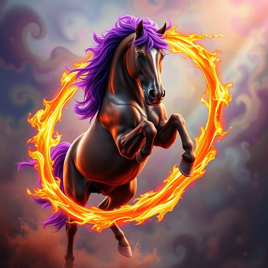 Majestic Buckskin Horse Leaps Through Blazing Fire-Hoop in H...