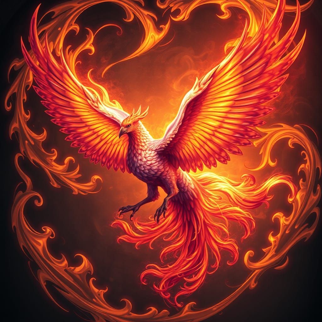 Majestic Phoenix Soaring in Art Nouveau Flames