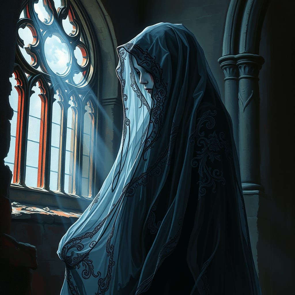 Spectral Figure in Gothic Ruins: Dark Romanticism Art