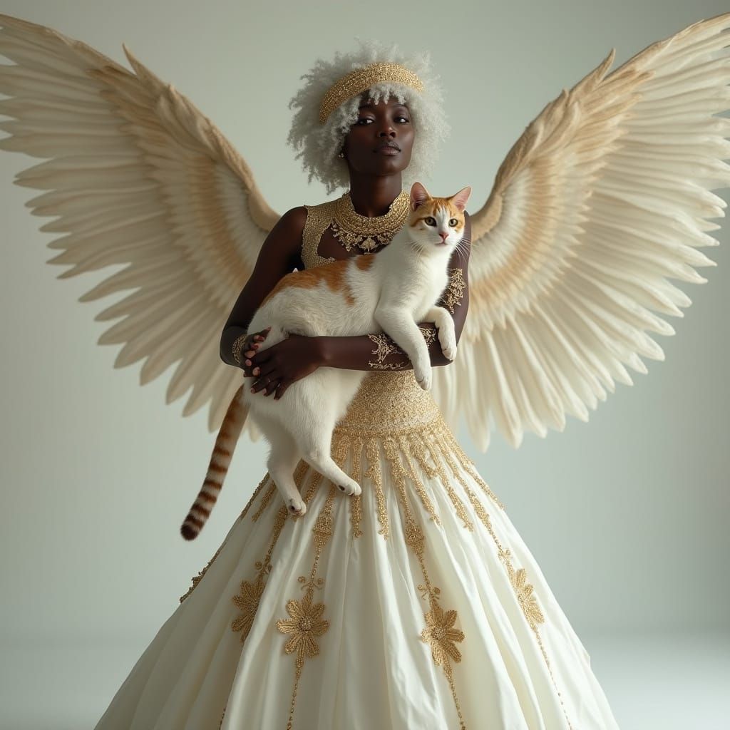 An ethereal African goddess with her matching cat