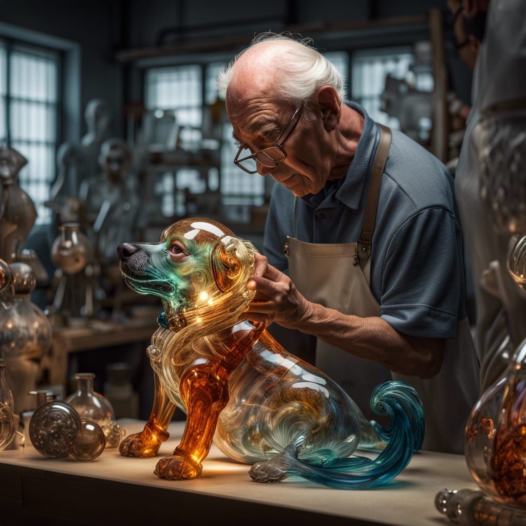 Glass Blower Creating Intricate Glass Dogs