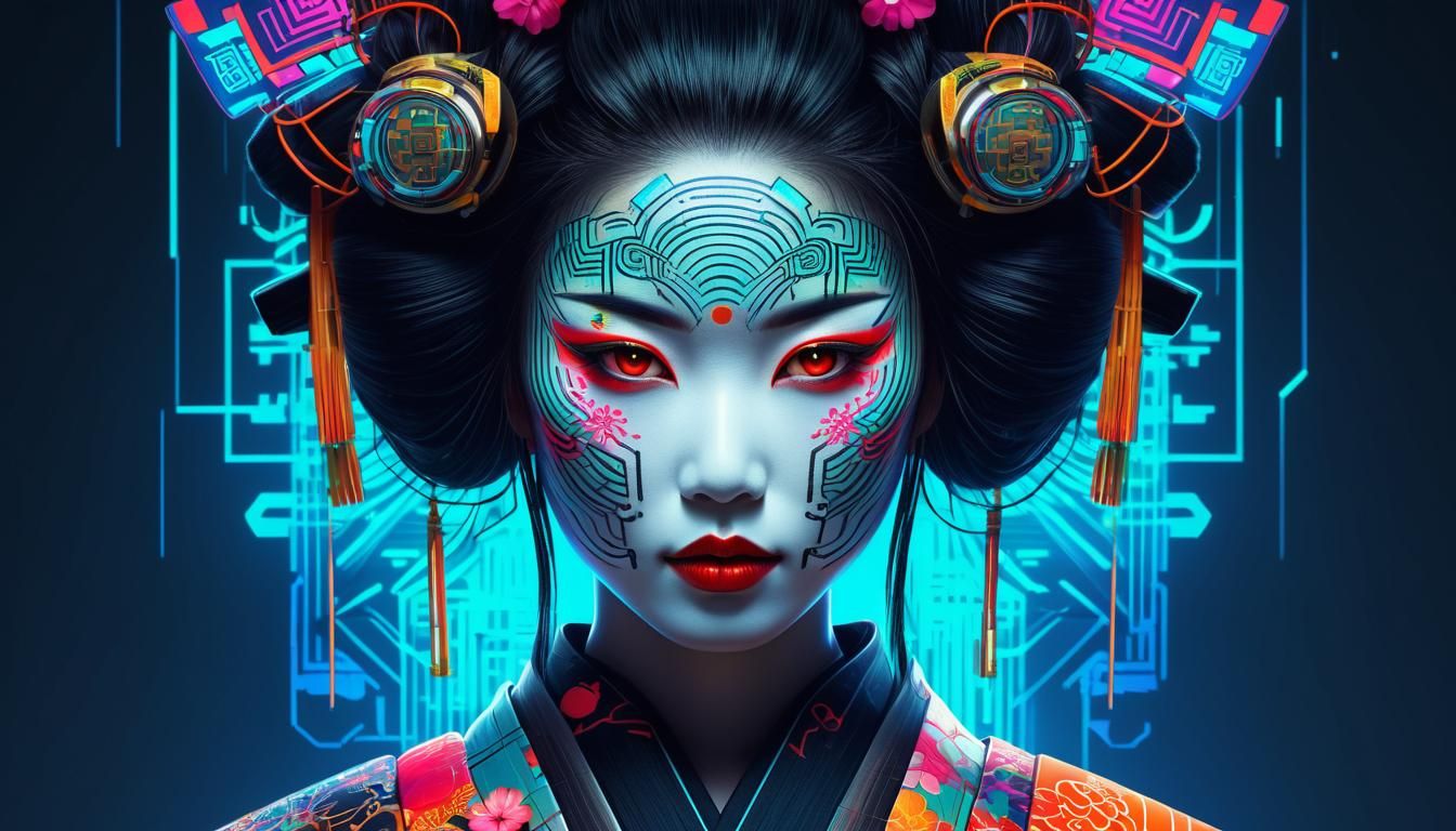 Cyber-Geisha Concept Art in Cyberpunk Style
