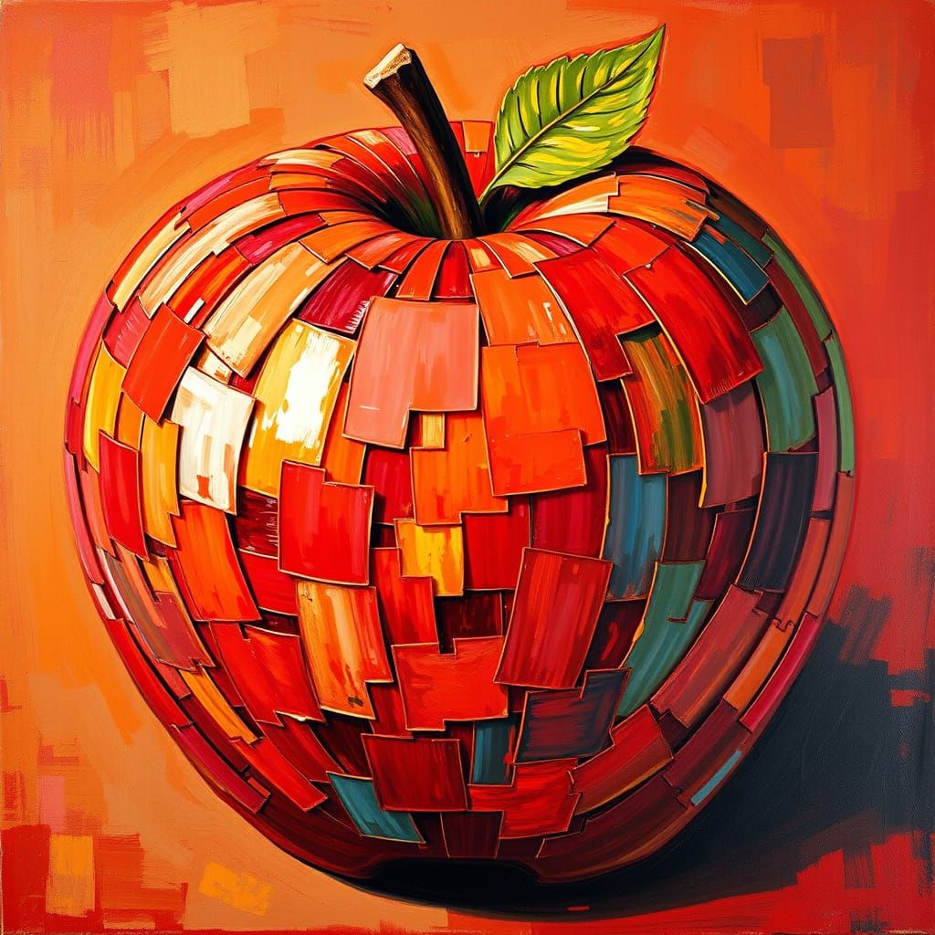 Vibrant Neo-Expressionist Masterpiece: A Mosaic Apple in Oil...