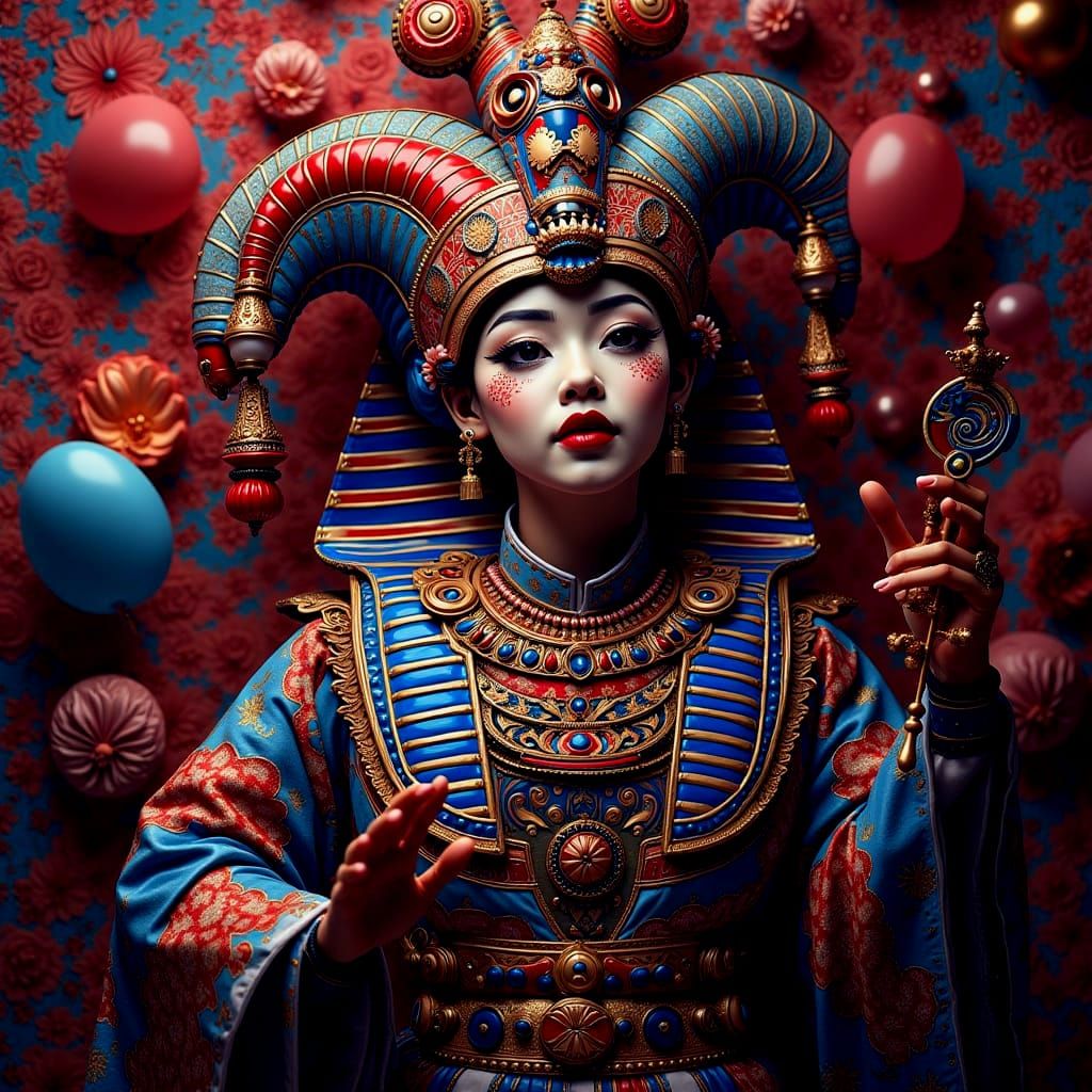 Harlequin Geisha Tutankhamun Full Body Photorealistic Master...