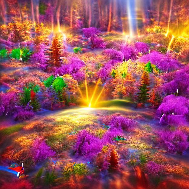 Sun-Drenched Fantasy Meadow in Forest